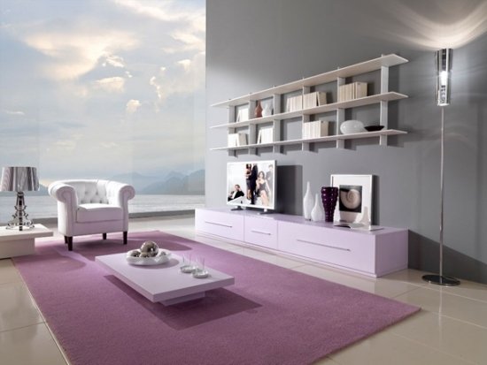 Ideias para salas de estar - decoração moderna roxa