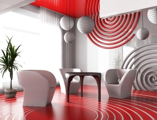 Idéias de vida para sala de estar - minimalista moderno vermelho