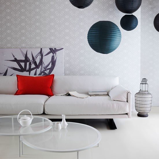 Ideias para salas de estar - branco vermelho azul - minimalista moderno