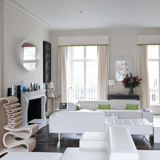 Ideias de interiores para sala de estar - móveis modernos brancos
