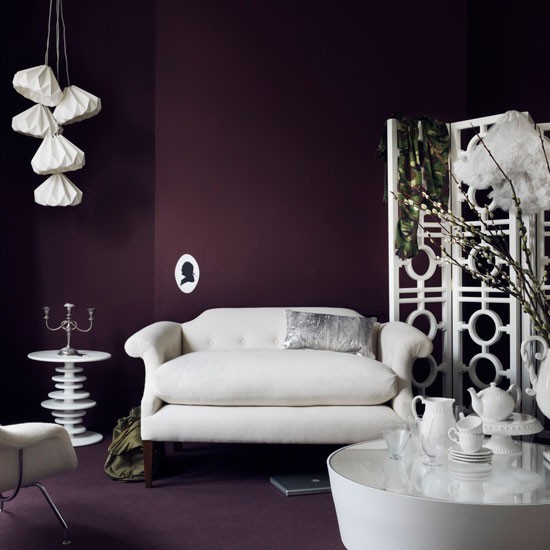 Idéias de vida para a sala de estar - branco roxo - design moderno