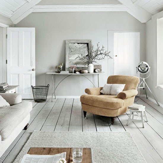 Ideias de interiores para sala de estar - móveis em estilo country branco