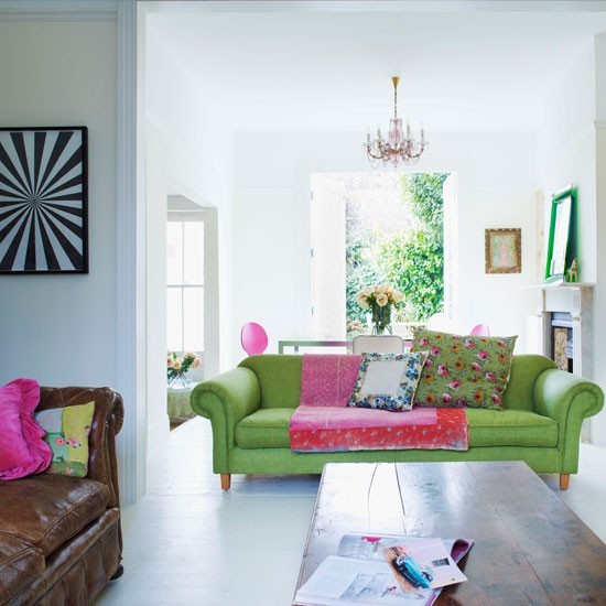 Ideias para morar na sala de estar - casa de campo verde branca deco moderna