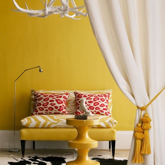 Idéias de vida para sala de estar - design de casa de campo amarela