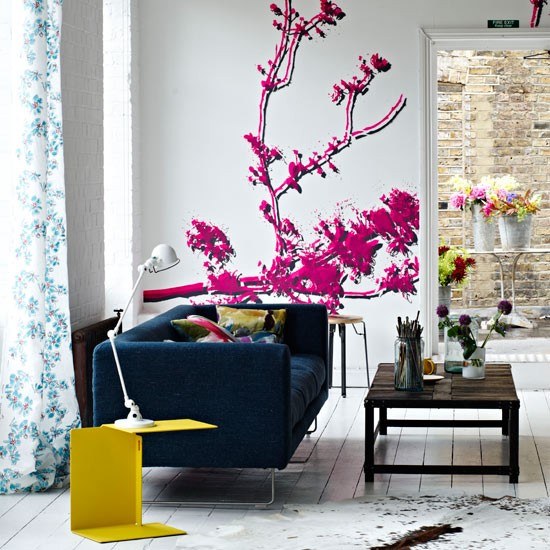 Ideias para a vida na sala de estar - rosa amarelo - móveis contemporâneos
