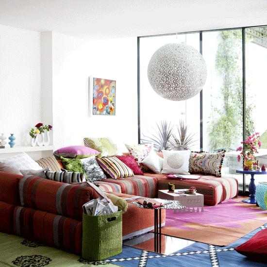 Idéias de vida cores da sala de estar decoração contemporânea colorida