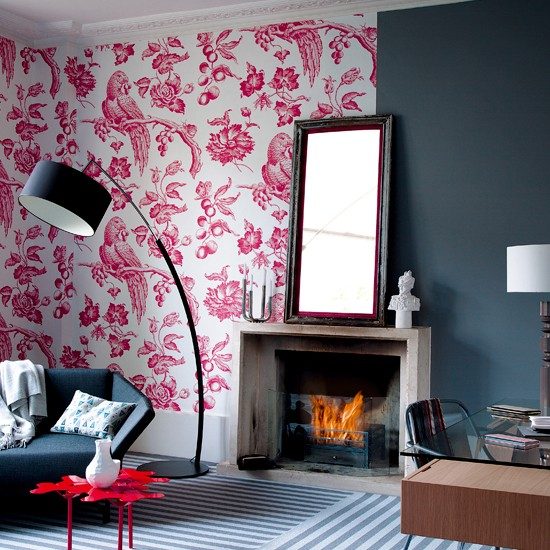 Idéias de vida para sala de estar - decoração moderna rosa azul escuro