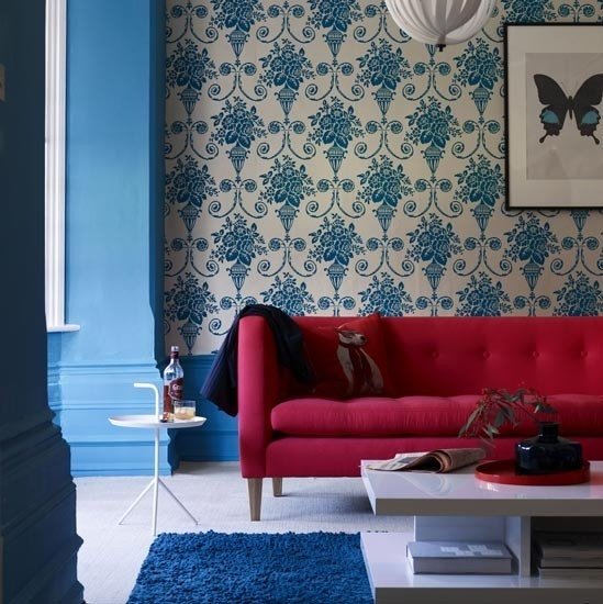 Idéias de vida para sala de estar - vermelho azul - design clássico moderno