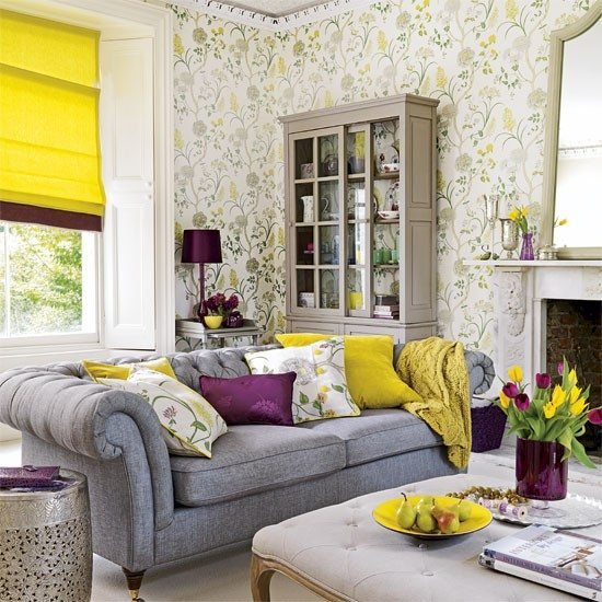 Ideias para viver sala de estar - amarelo cinza - clássico moderno
