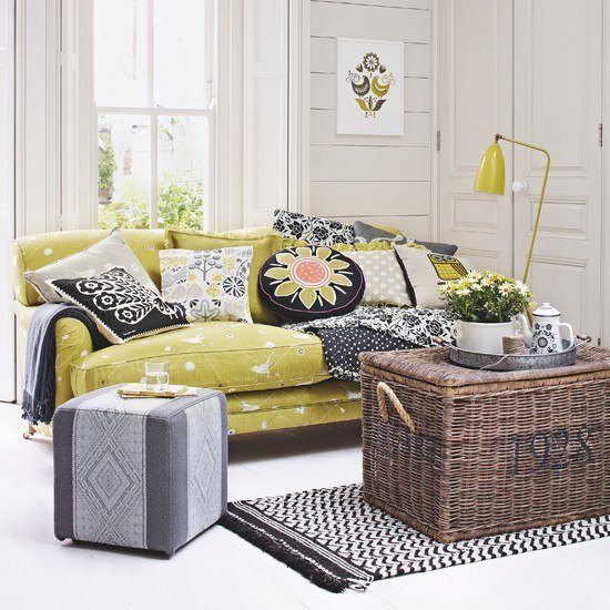 Idéias de vida para sala de estar - amarelo cinza - decoração clássica moderna