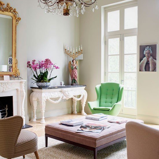 Combinação de ideias de vida - sala de estar - verde branco gasto-chique-moderno