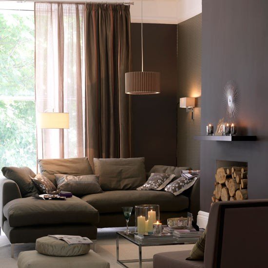 Mix de ideias de sala de estar - sala de estar - marrom escuro - azul retrô