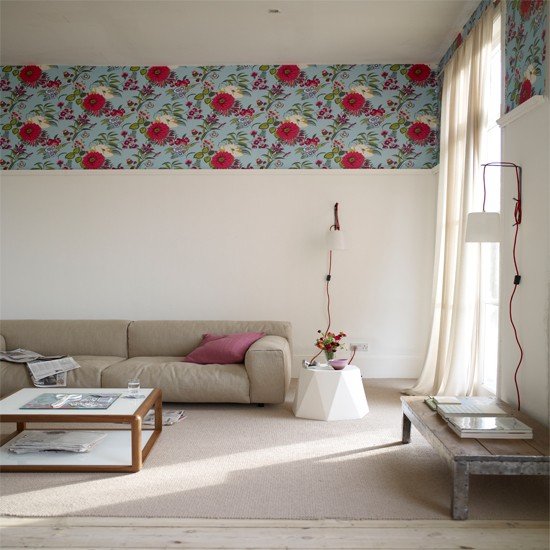 Idéias de vida - sala de estar - cinza branco - papel de parede vintage moderno