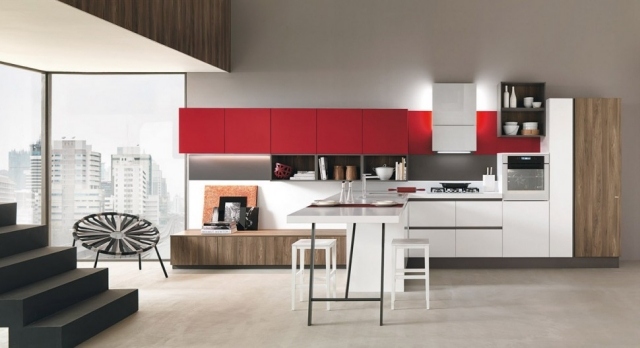 cozinha italiana design moderno e elegante equipamentos de alta tecnologia com detalhes em vermelho