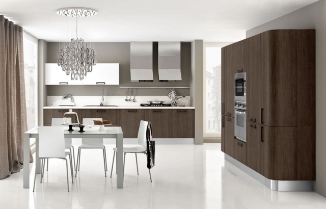portas de armário de móveis de cozinha italiana - lustre de design - área de jantar