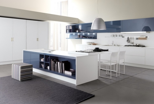 idéias de decoração cores-azul-branco-cozinha-sala de estar assentos