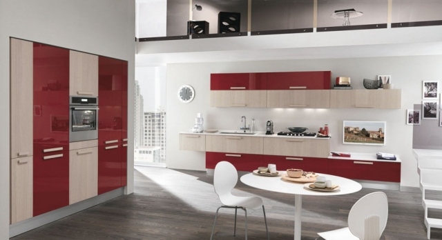 equipamento moderno de cozinha embutida - sistema de gabinete vermelho