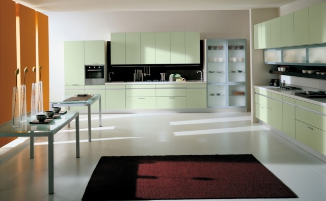 bloco de cozinha verde claro cores pastel design tapete de cozinha vermelho preto padrão
