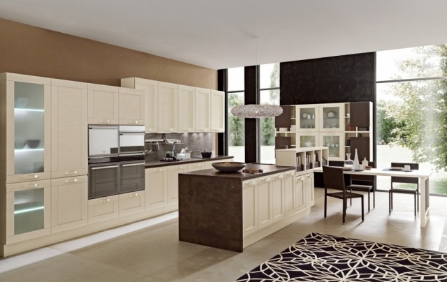 cozinha moderna cozinha ilha luz sombra madeira olhar tapete preto padrão floral