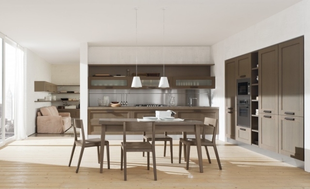 mobiliário de cozinha clássico equipado com frentes de gabinete de design de madeira para sala de jantar
