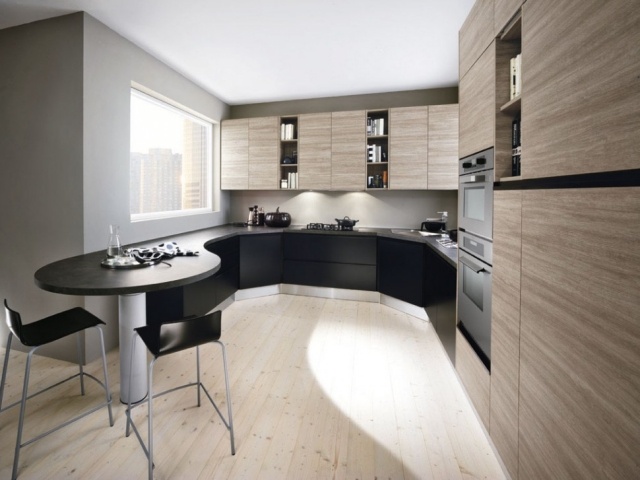 cozinha compacta com balcão em madeira preta sistema de armários colombini casa