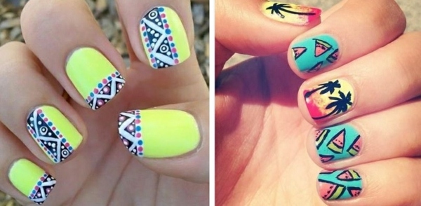 Signal-Yellow-Light-Turquoise-Colorful-Edges-Pattern-Nail-Design
