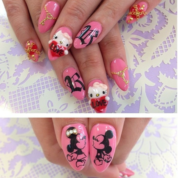 Motivos de livros infantis-Kitty-Rosa-Mickey-Mouse-desenho de unhas