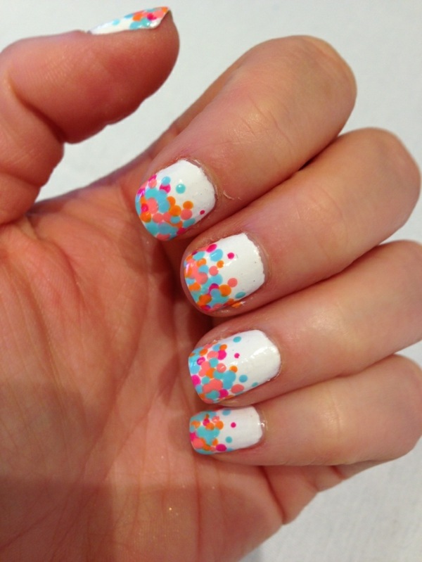 Nail-design-ideas-type-bright-base-color-with-colorful-dots