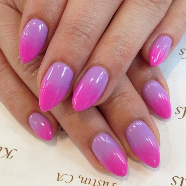 Desenhos de unhas pontiagudas lilás roxo rosa quente