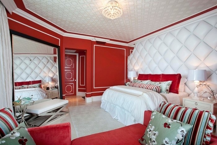 quarto luxuoso-vermelho-branco-estofado-parede-acolchoado