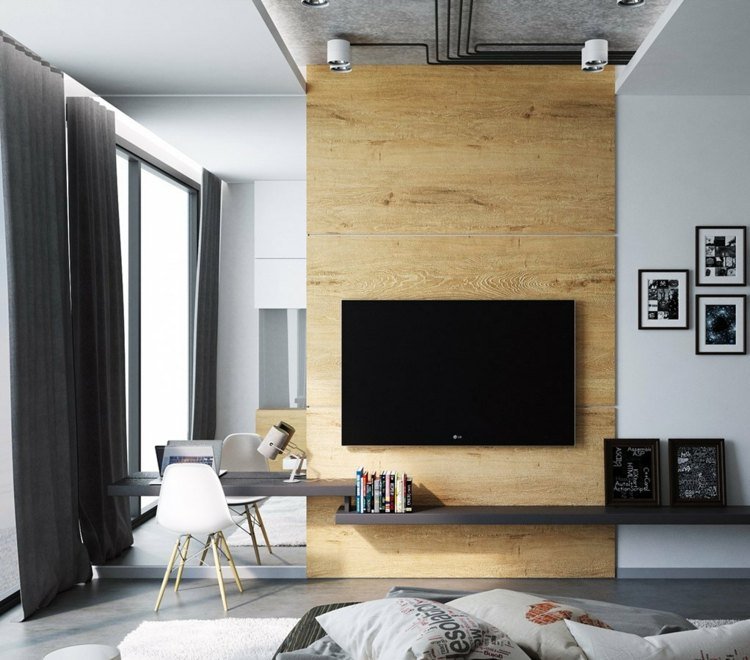 wall design-ideas-living room-wall-desk-console-mirror-wood-accent