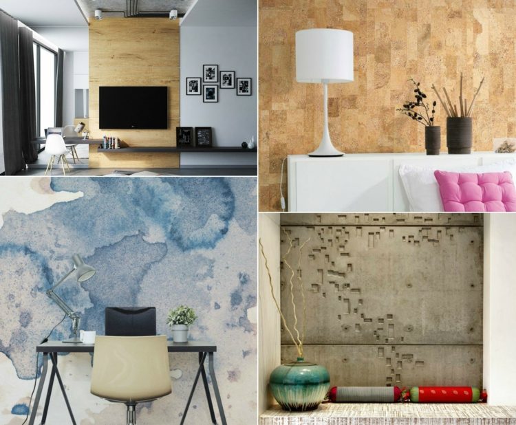 ideias de design de parede papel de parede-concreto-cortiça-madeira