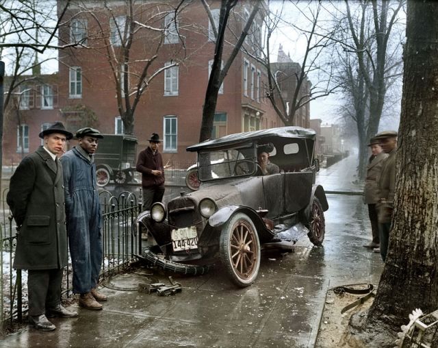 Fotografias históricas coloridas Acidente de carro Washington DC 1921