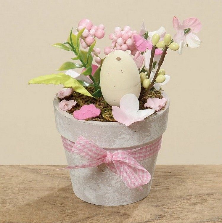 Idéias de decoração para ovo de flor de pote rosa-fita-de-plástico de Páscoa