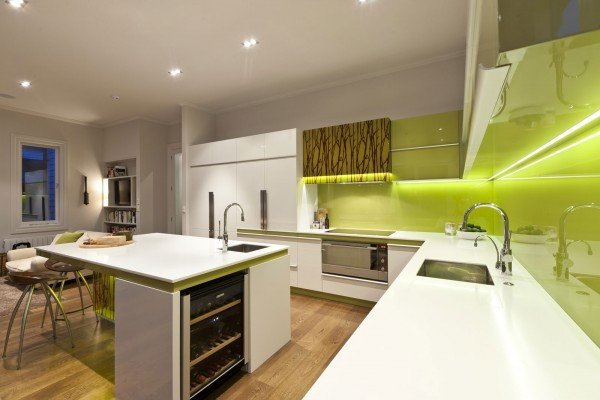 ideias de acentos verdes para iluminação led de cozinha