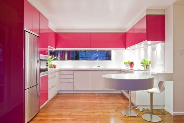 ideias rosa de armários de cozinha para iluminação led