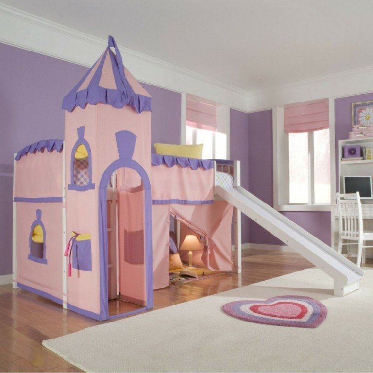 crianças aventura cama menina berçário castelo rosa roxo têxtil capa slide