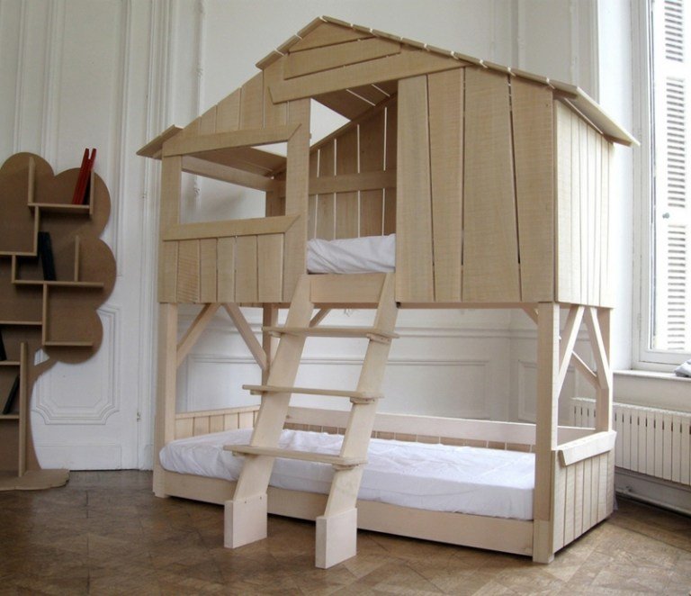 cama de aventura criança moderna casa na árvore design escada cama de dia cama de hóspedes prateleira de árvore de madeira