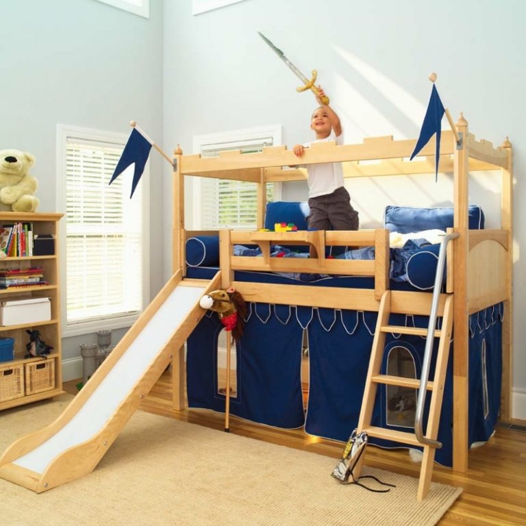 aventura cama crianças meninos berçário castelo madeira azul escuro tapete slide