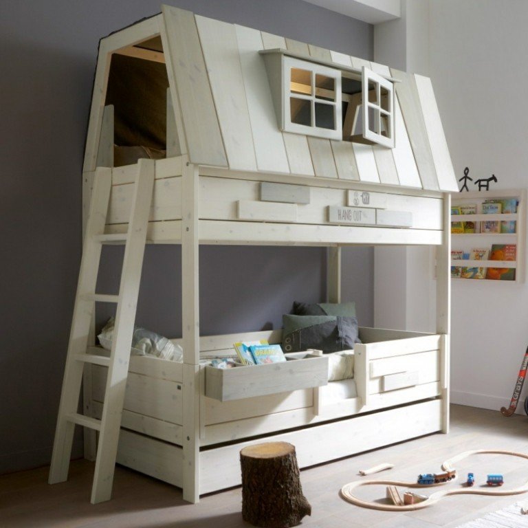 cama de aventura casa de crianças cama alta de madeira telhado lúdico moderno