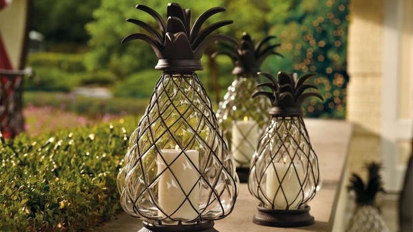 velas lanterna-formato de abacaxi-moderno-metal estável ao vento