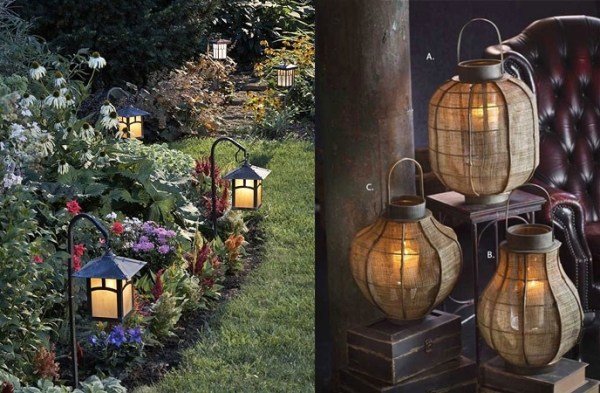 lanternas canteiros de flores de jardim iluminam caminhos de jardim