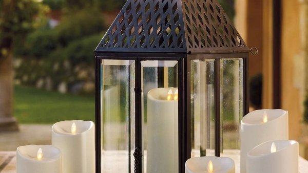 velas brancas pilares velas iluminação de jardim com lanternas