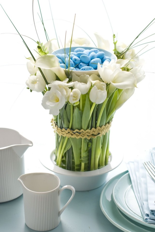 decorações de mesa páscoa primavera tulipas brancas doces tigela de ovos