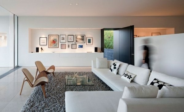 Cadeiras de madeira com design da unidade de parede da sala de estar conjunto de sofás brancos