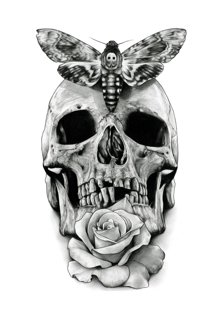 Modelos de tatuagem -totenkopf-mote-black-white