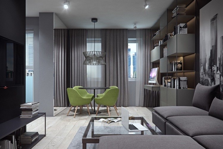 Mesa com sistema de estantes de sala de estar de 20 m² com led para pc