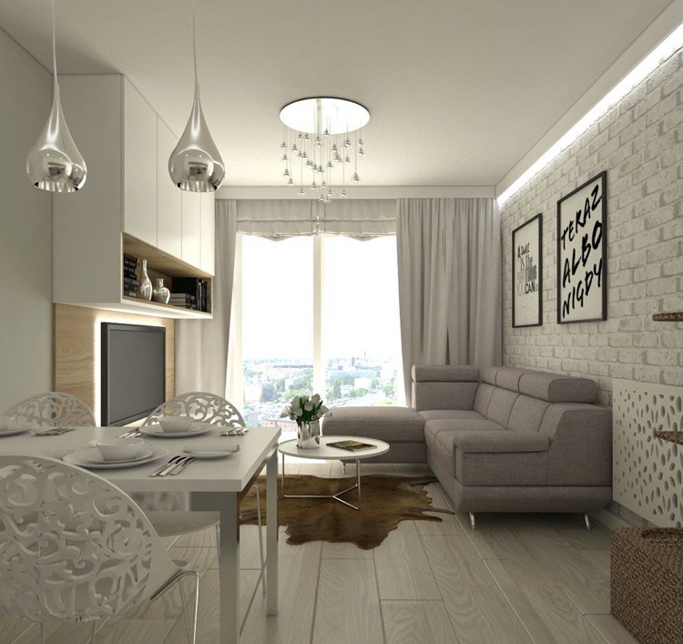 Mobília de sala de estar com 20 m² sofá de canto branco cinza claro metálico brilhante