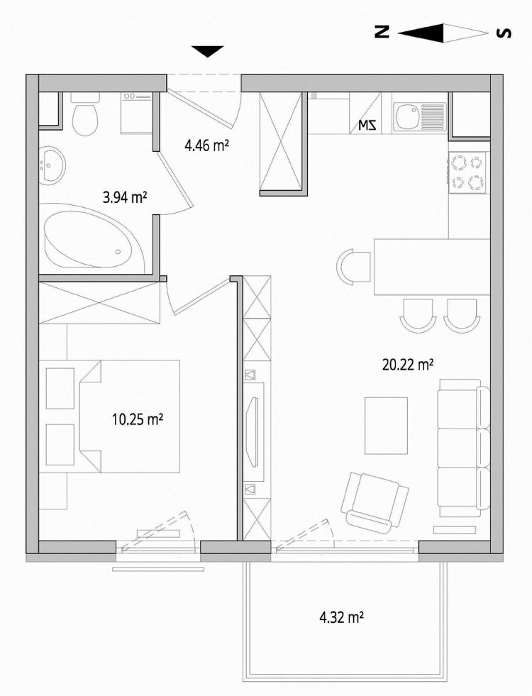 Sala de estar de 20 m² com planta baixa longa cozinha estreita mesa de jantar
