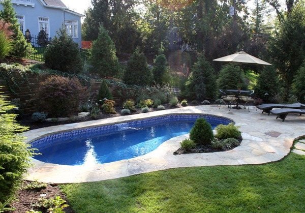 Área verde-jardim-piscina-plantas